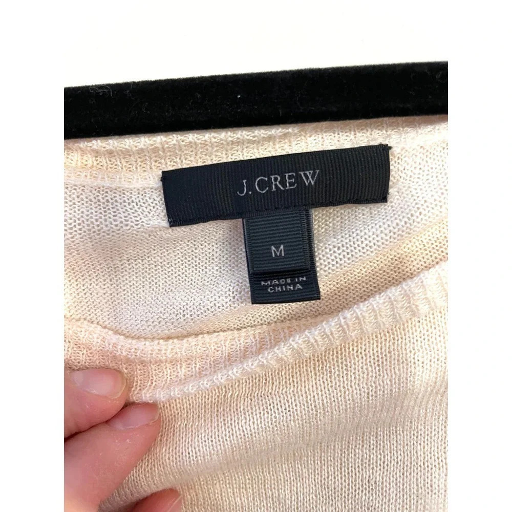 J. Crew | Women's Light Peach Pink 100% Linen Pom Pom Trim Sweater Medium - Picture 3 of 6